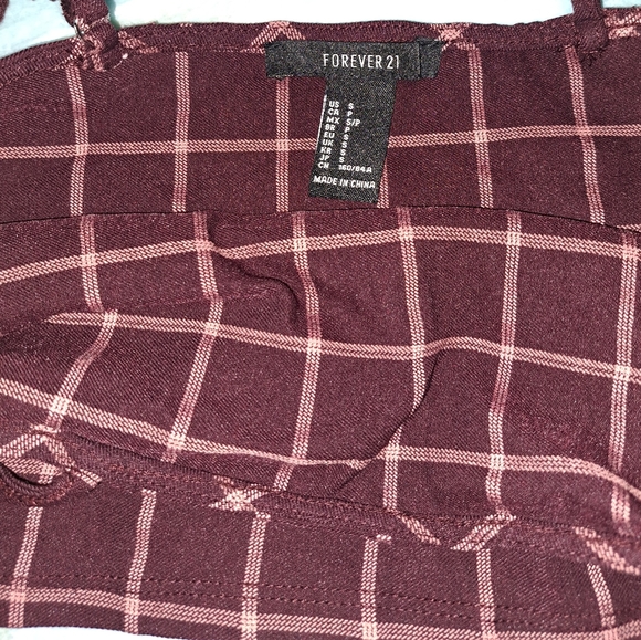 Forever 21 Burgundy Plaid Crop Top Sz S - Picture 2 of 10